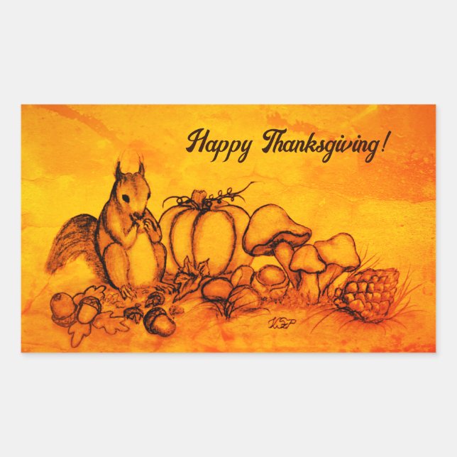 Squirrel in the Autumn , Happy Thanksgiving! Rectangular Sticker (Front)