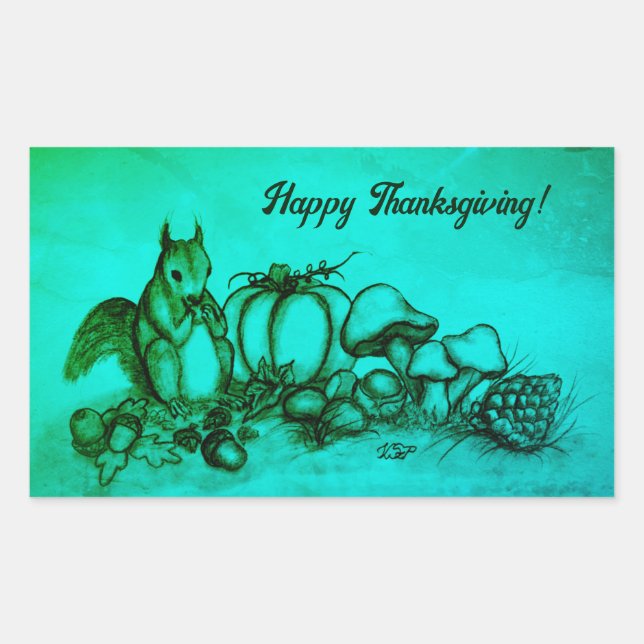 Squirrel in the Autumn , Happy Thanksgiving! Rectangular Sticker (Front)