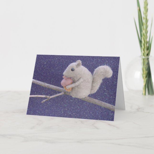 Squirrel in the Night on Branch with Snow Holiday Card (Front)