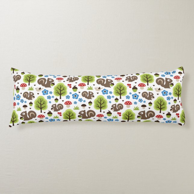 Squirrel in The Oak Forest Pattern Body Cushion (Front)