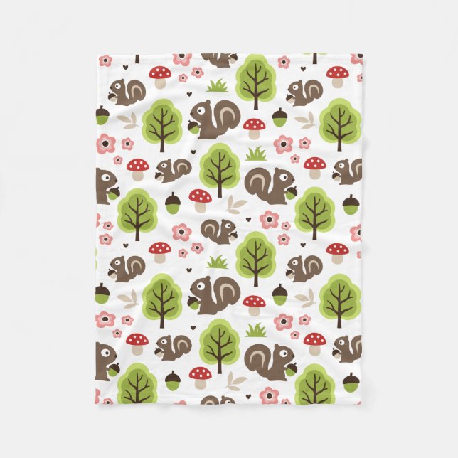 Squirrel in The Oak Forest Pattern Fleece Blanket (Front)