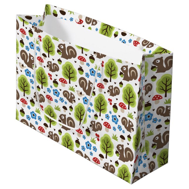Squirrel in The Oak Forest Pattern Large Gift Bag (Front Angled)