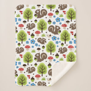 Squirrel in The Oak Forest Pattern Sherpa Blanket