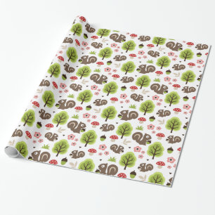 Squirrel in The Oak Forest Pattern Wrapping Paper