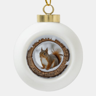 squirrel in the snow ceramic ball christmas ornament