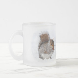 Squirrel in the Snow Frosted Glass Coffee Mug