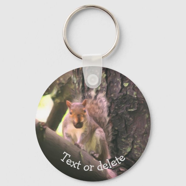 Squirrel In Tree Animal Art Personalized Key Ring (Front)