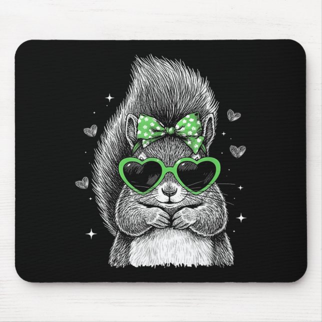 Squirrel Irish Shamrock Coquette Bow St Patricks Mouse Mat (Front)