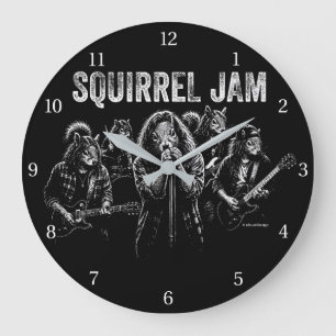 Squirrel Jam - Funny Vintage Rock Band Parody Desi Large Clock