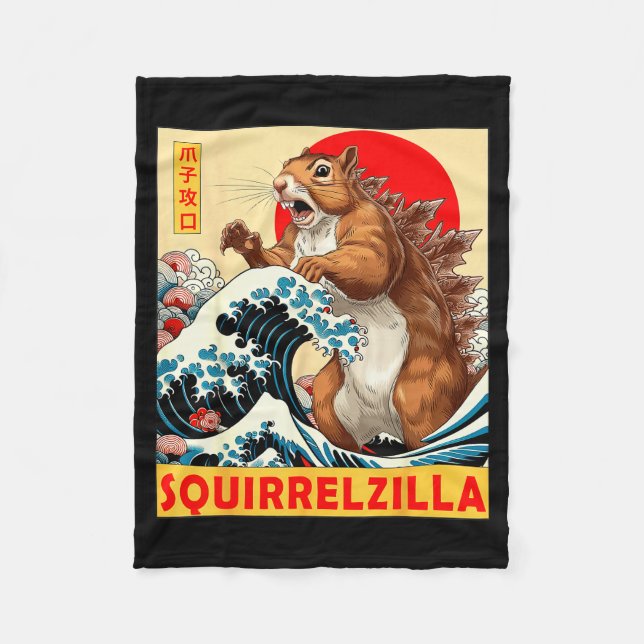 Squirrel Japanese Art Funny Squirrel For Men Women Fleece Blanket (Front)