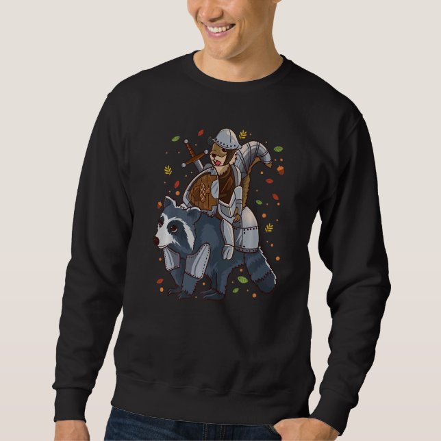 Squirrel Knight With Acorn Shield Riding A Racoon Sweatshirt (Front)