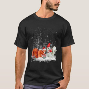 Squirrel Knitting Scarf Winter Christmas Tree Xmas T-Shirt