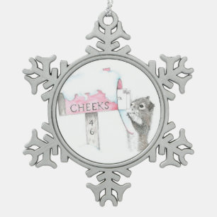 squirrel letter snowflake pewter christmas ornament