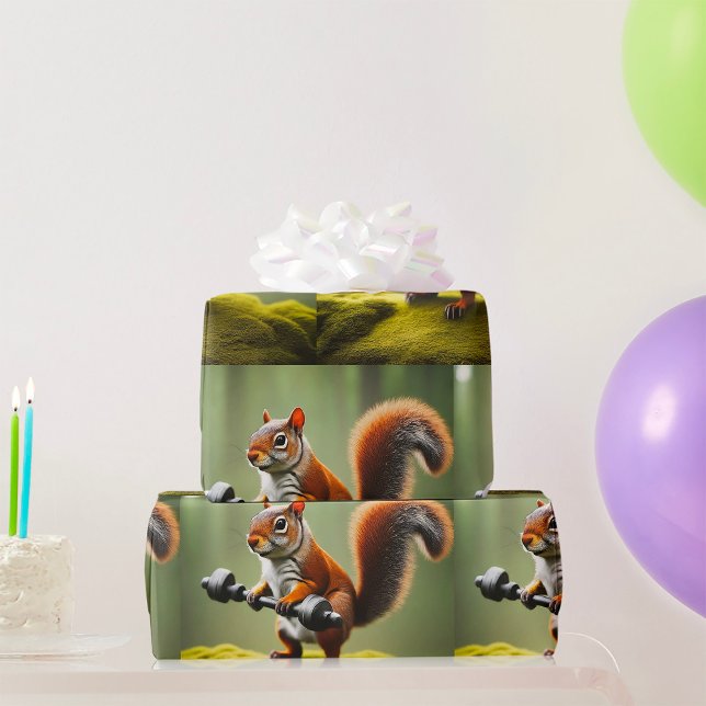 Squirrel Lifting Weights Wrapping Paper (Creator Uploaded)