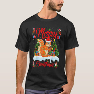 Squirrel Lights Xmas Tree Santa Squirrel Christmas T-Shirt