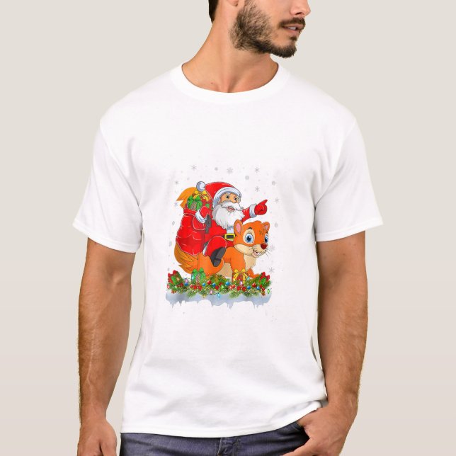 Squirrel Lover Santa Riding T-Shirt (Front)
