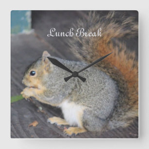 Squirrel  "Lunch Break" Square Wall Clock