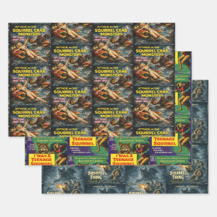 Squirrel Monster Movies Wrapping Paper Sheet