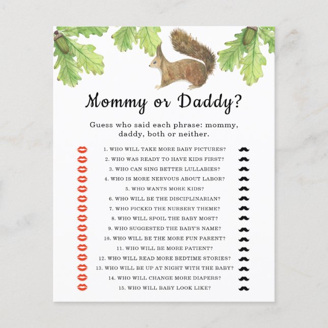 Squirrel - mummy or daddy baby shower game (Front)