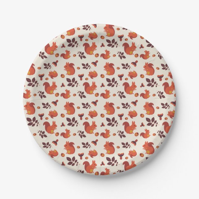 Squirrel, mushroom, leaf, walnut. paper plate (Front)