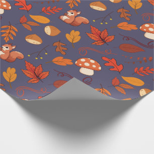 Squirrel, Mushrooms Seamless Fall Wrapping Paper