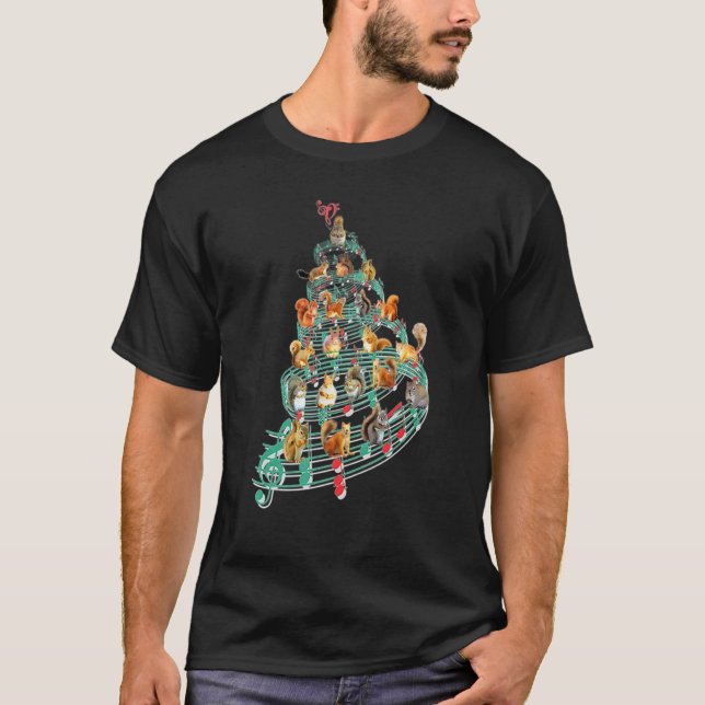 Squirrel Music Note Christmas Tree Squirrel Xmas T-Shirt (Front)
