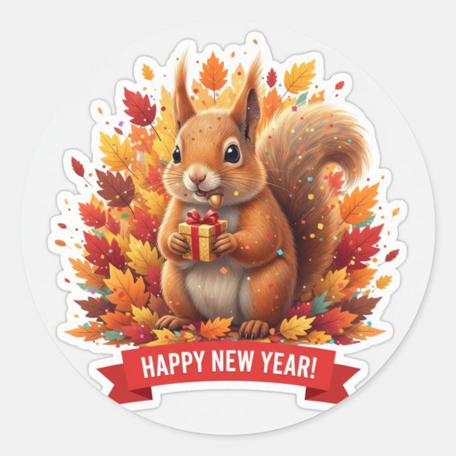 Squirrel New Year Party Sticker (Front)