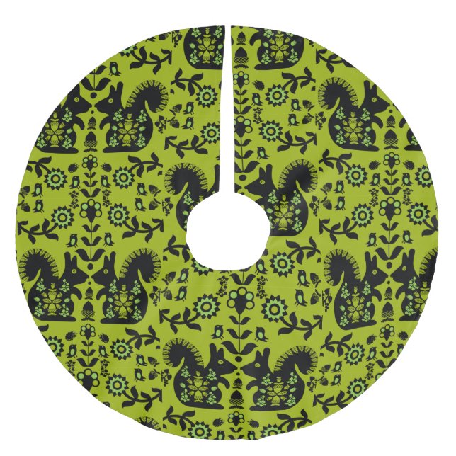 Squirrel Nordic Scandinavian Folk Art       Brushed Polyester Tree Skirt (Front)