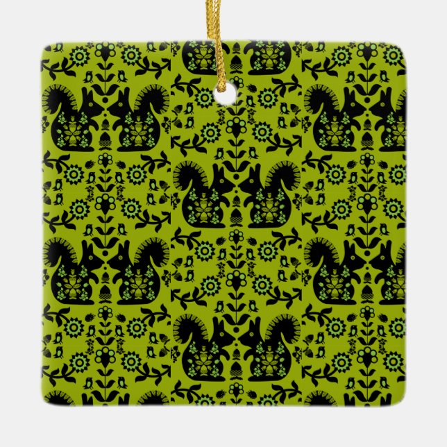 Squirrel Nordic Scandinavian Folk Art       Ceramic Ornament (Front)