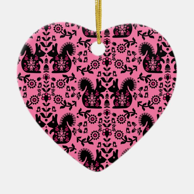 Squirrel Nordic Scandinavian Folk Art     Ceramic Tree Decoration (Front)