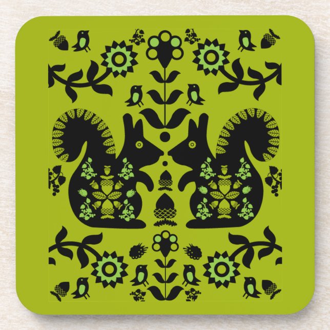 Squirrel Nordic Scandinavian Folk Art       Coaster (Front)