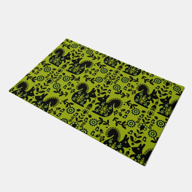 Squirrel Nordic Scandinavian Folk Art       Doormat (Angled)