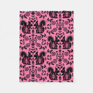 Squirrel Nordic Scandinavian Folk Art Fleece Blanket