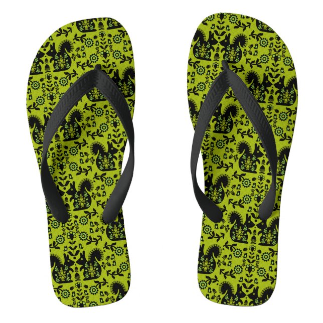 Squirrel Nordic Scandinavian Folk Art     Flip Flops (Footbed)