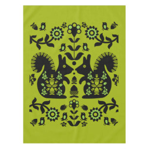 Squirrel Nordic Scandinavian Folk Art      Tablecl Tablecloth