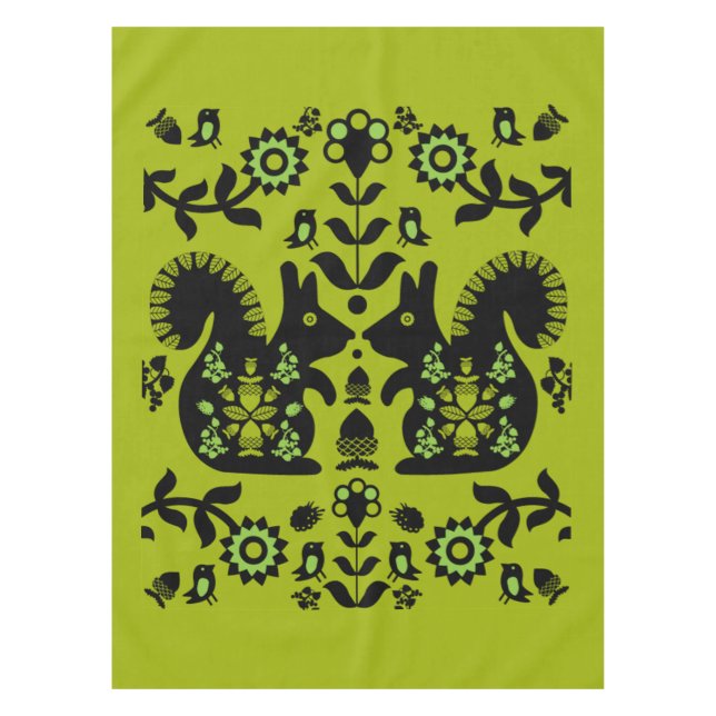 Squirrel Nordic Scandinavian Folk Art      Tablecl Tablecloth (Front)
