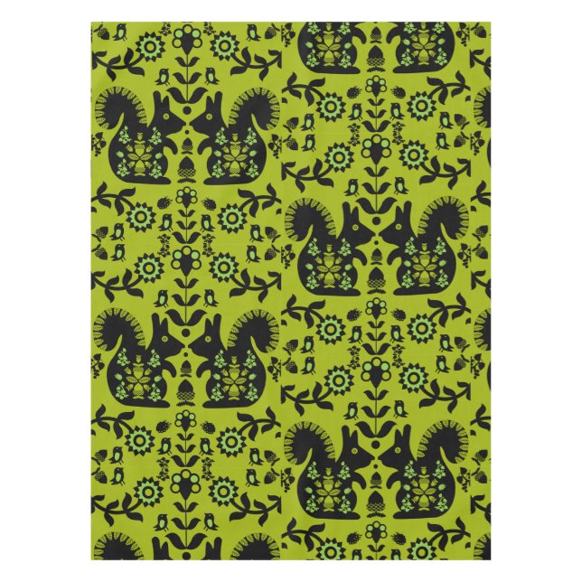 Squirrel Nordic Scandinavian Folk Art       Tablecloth (Front)