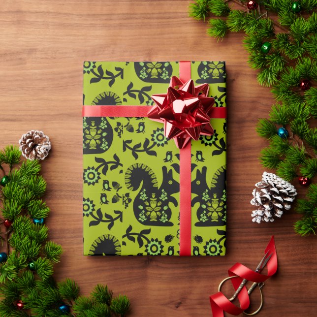 Squirrel Nordic Scandinavian Folk Art       Wrapping Paper (Holiday Gift)