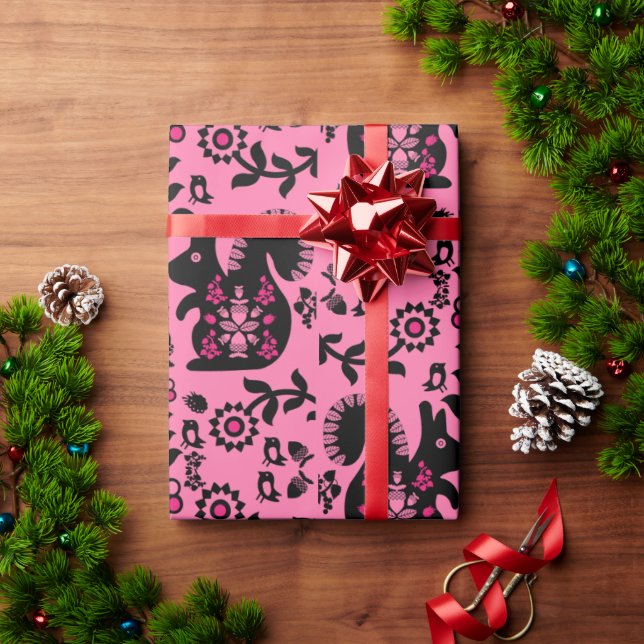 Squirrel Nordic Scandinavian Folk Art     Wrapping Paper (Holiday Gift)