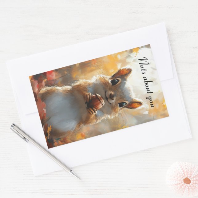 Squirrel, nuts about you rectangular sticker (Envelope)