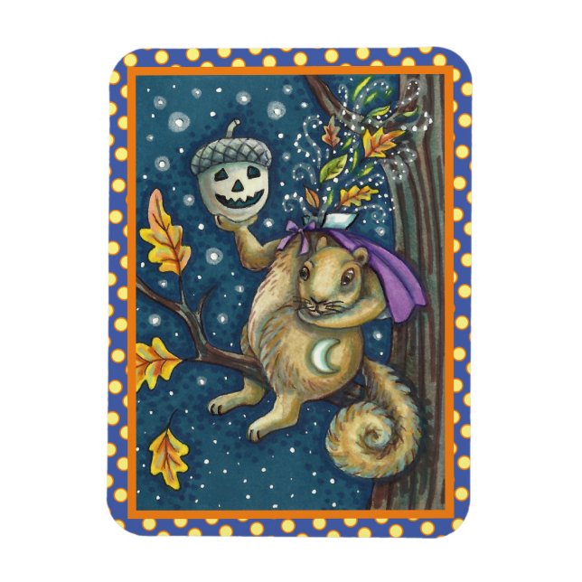 SQUIRREL OF SLEEPY HOLLOW & ACORN, FUNNY HALLOWEEN MAGNET (Vertical)