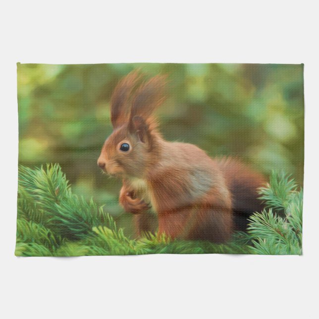 Squirrel on a tree tea towel (Horizontal)
