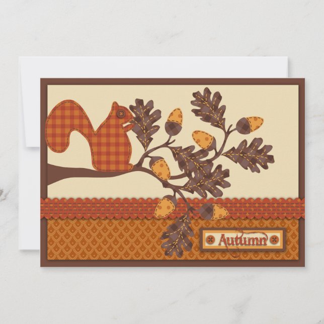 Squirrel on Branch Applique-look Thanksgiving Invitation (Front)
