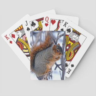 Squirrel on Branches Covered in Winter Snow Ice Playing Cards