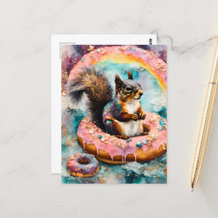 Squirrel on Floating Glazed Doughnut Funny Sweet Postcard