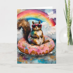 Squirrel on Floating Glazed Doughnut Funny Vacatio Card
