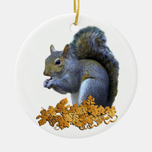 Squirrel on Golden Leaves Ceramic Tree Decoration