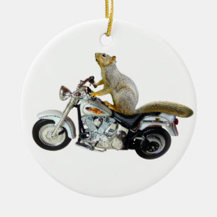 Squirrel on Motorcycle Ceramic Tree Decoration