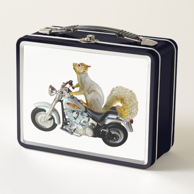 Squirrel on Motorcycle Lunch Box (Front)