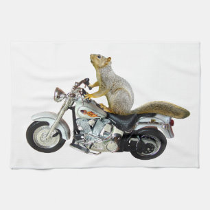 Squirrel on Motorcycle Tea Towel